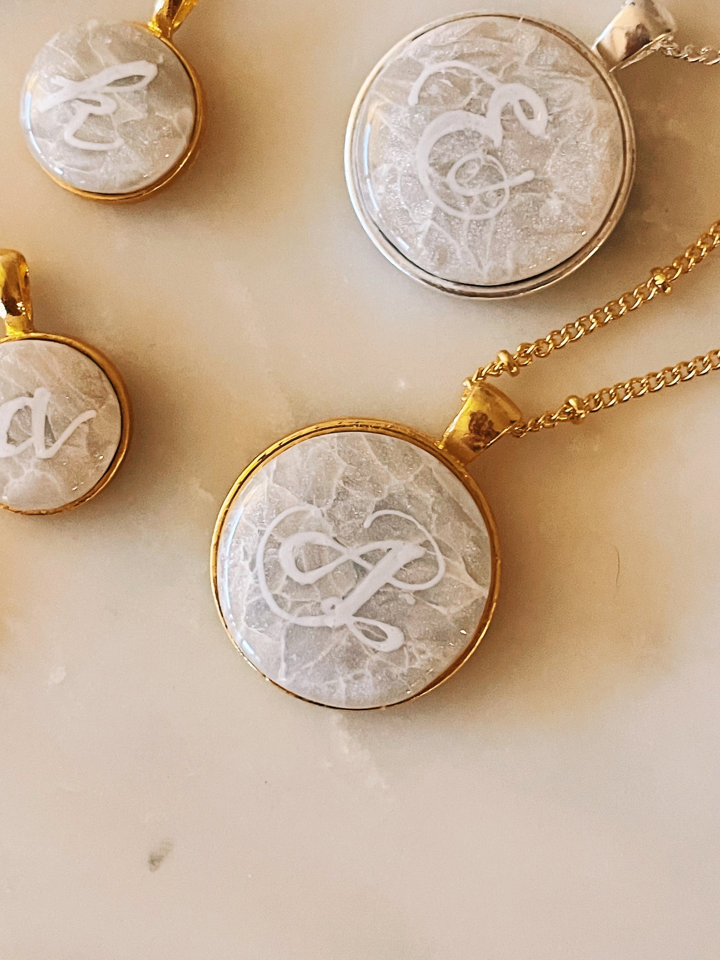 Mother of Pearl Monogram Pendant Necklaces