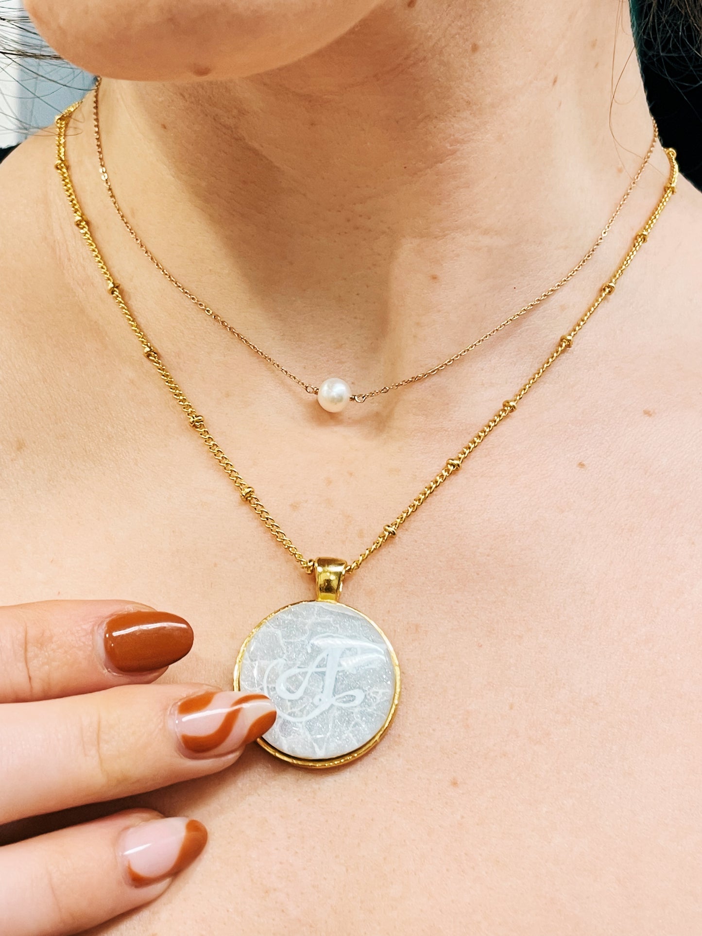 Mother of Pearl Monogram Pendant Necklaces