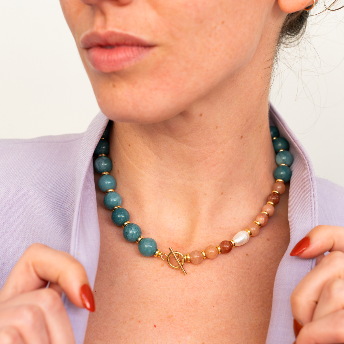 Chunky Gemstone & Baroque Pearl Necklace