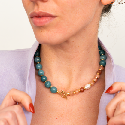 Chunky Gemstone & Baroque Pearl Necklace