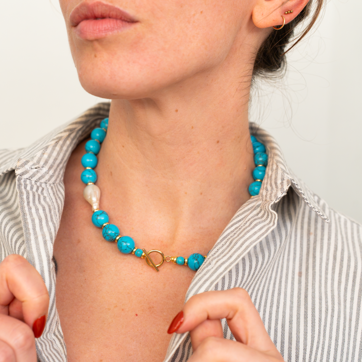 Chunky Gemstone & Baroque Pearl Necklace