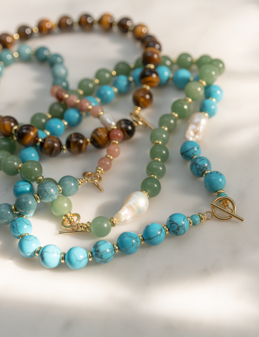 Chunky Gemstone & Baroque Pearl Necklace