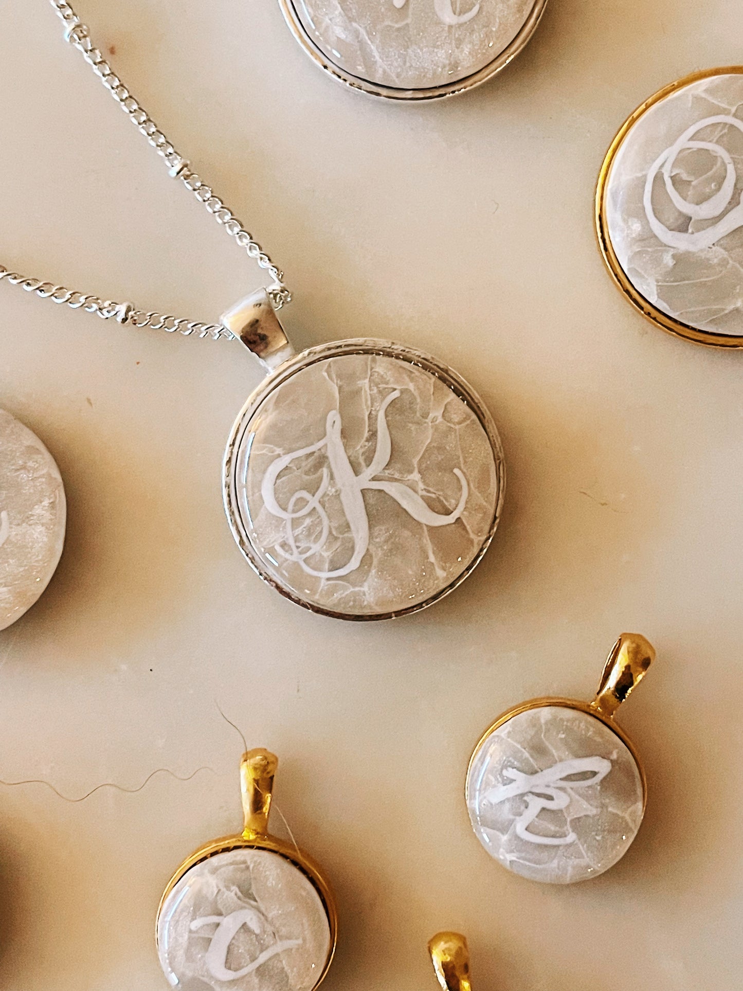 Mother of Pearl Monogram Pendant Necklaces