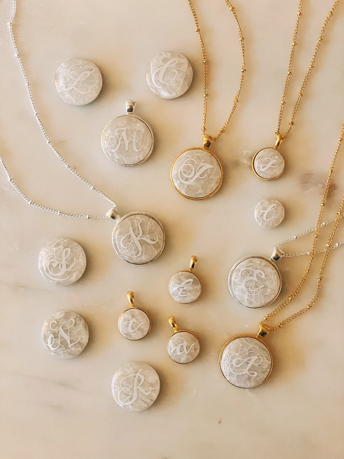 Mother of Pearl Monogram Pendant Necklaces